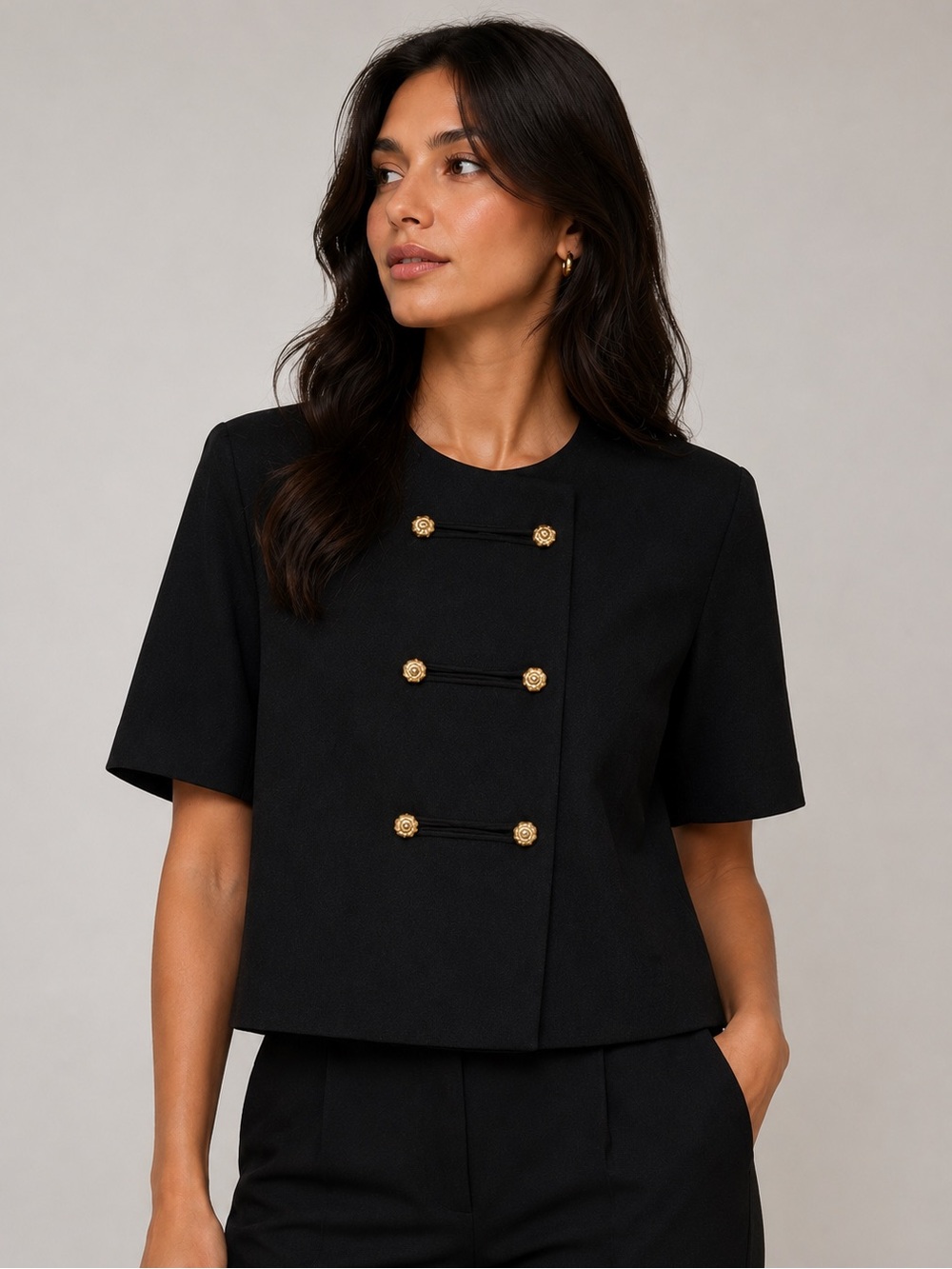 Vintage Suits Me Petites Black Military Blazer Gold Buttons USA Made
S-L